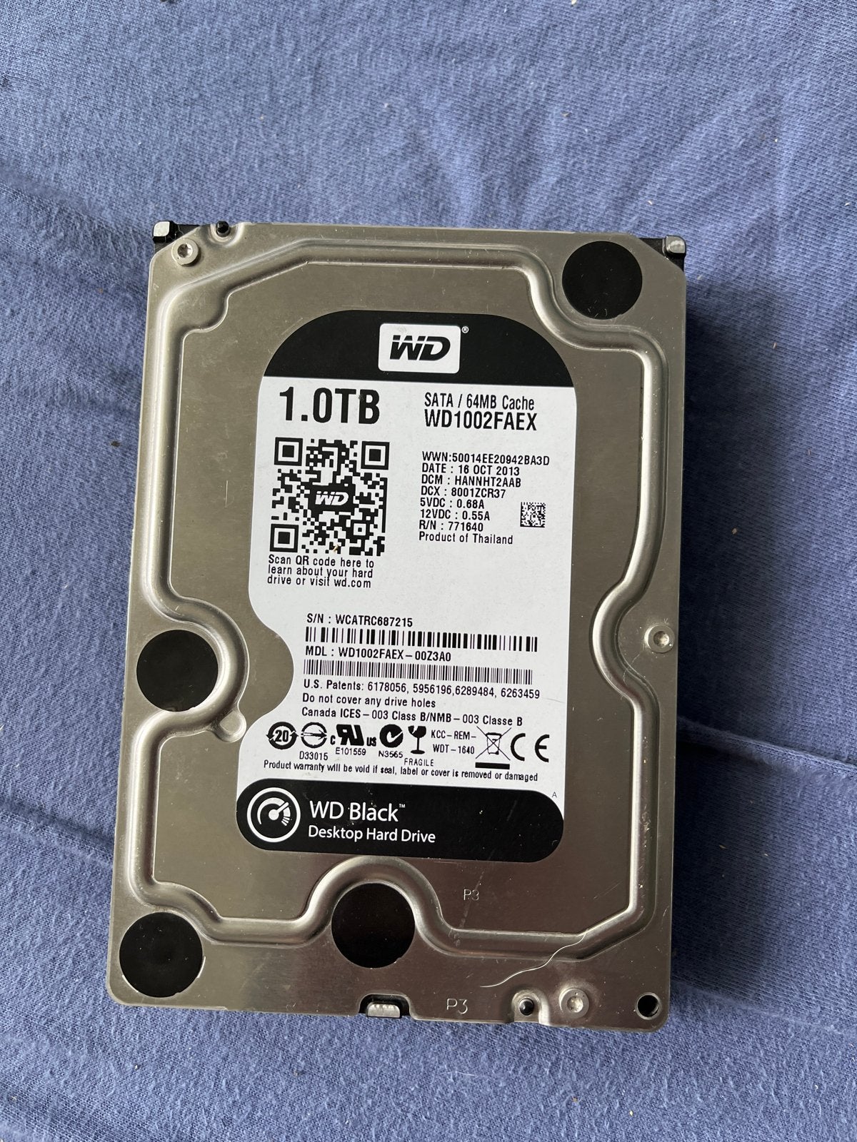 WD Black 1TB HDD SATA Harde Schijf - WD1002FAEX, Ophalen, Intern, Gebruikt, Server