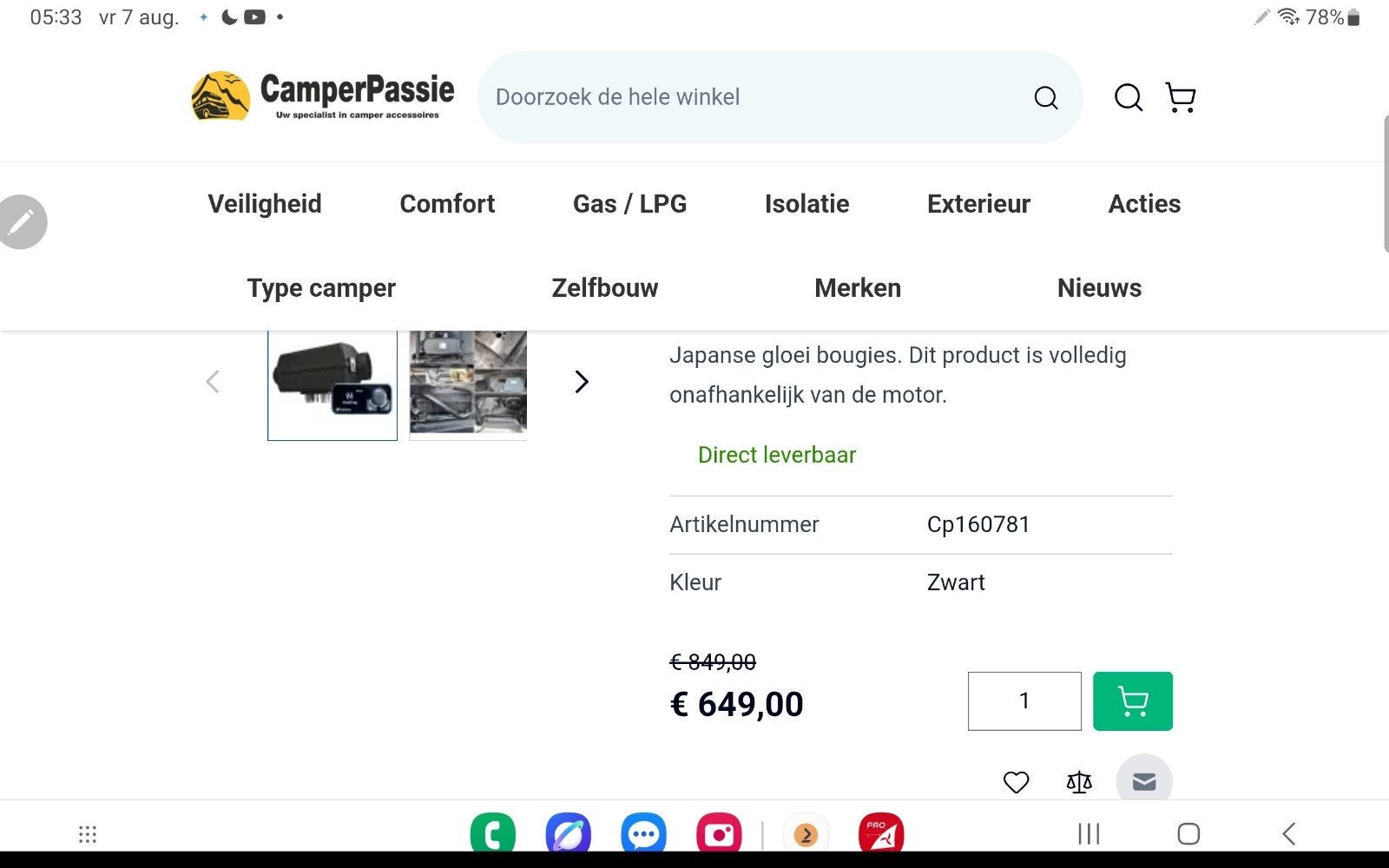 Autoterm 24V standkachel zgan incl toebehoren, Ophalen of Verzenden, Zo goed als nieuw