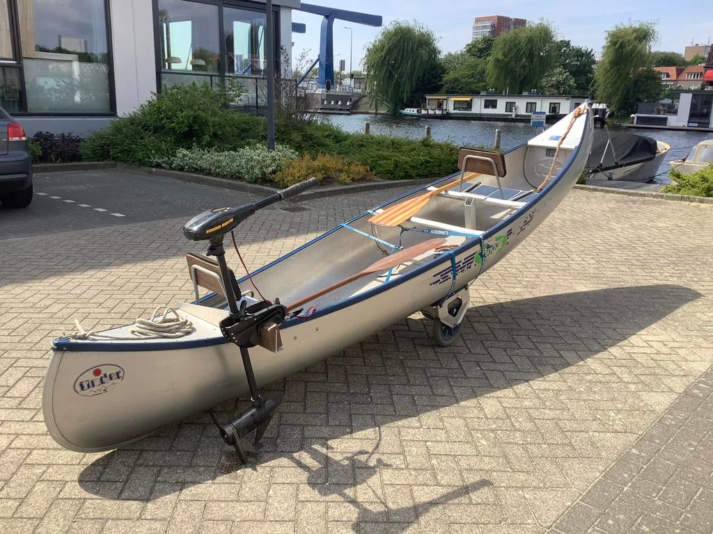 Linder Inkas 525 Canadese Kano met Zeil en Motor, Watersport en Boten, Ophalen, Gebruikt, Canadese kano of Open kano, Met peddels