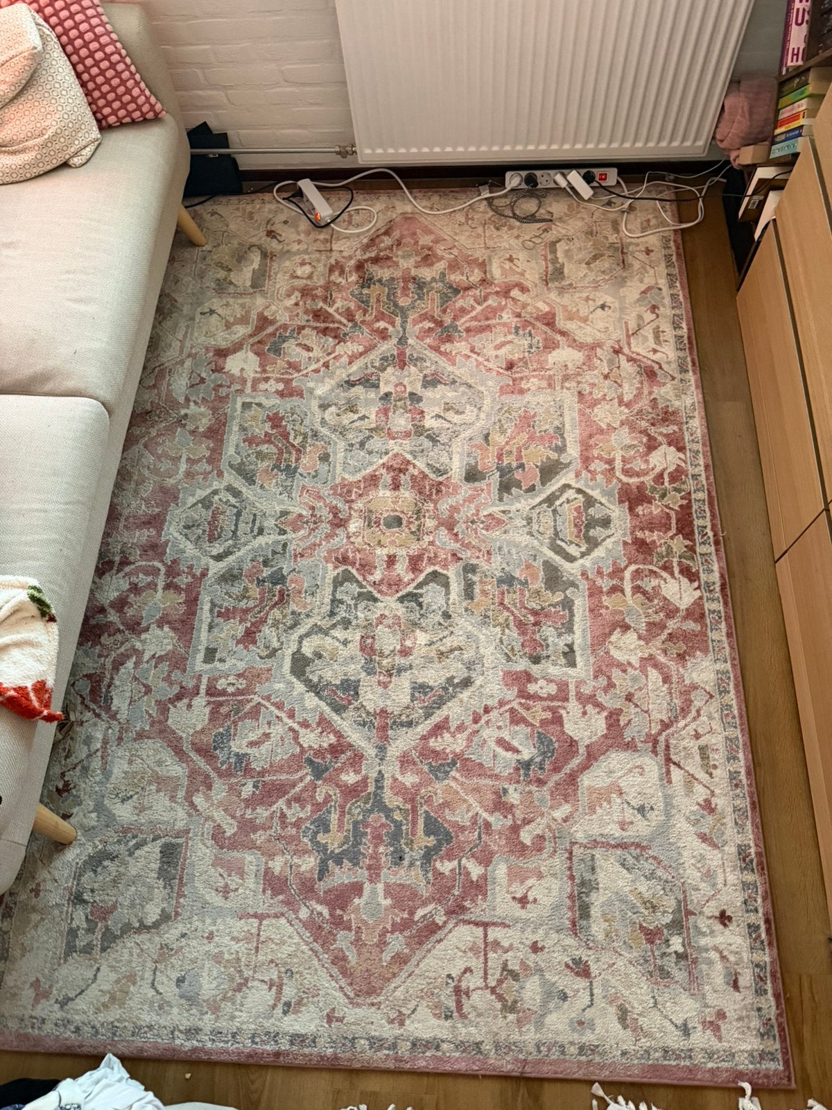 IKEA JÄRNVÄG Vloerkleed, laagpolig, roze/beige, 160x230 cm, Ophalen, 100 tot 150 cm, Beige, Zo goed als nieuw