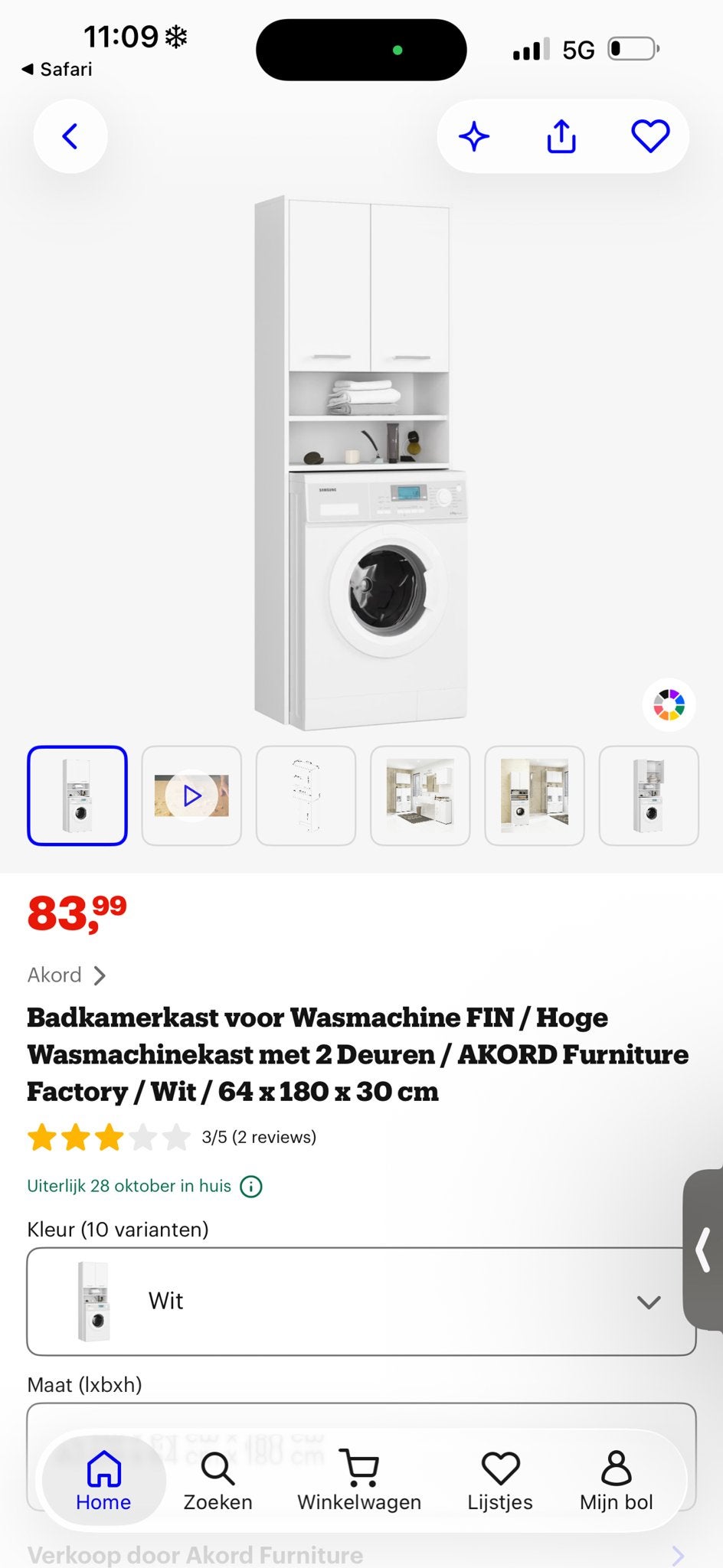 ZWARTE KLEur Wasmachinekast met 2 Deuren - (64x180x30 cm), Witgoed en Apparatuur, Ophalen, Nieuw