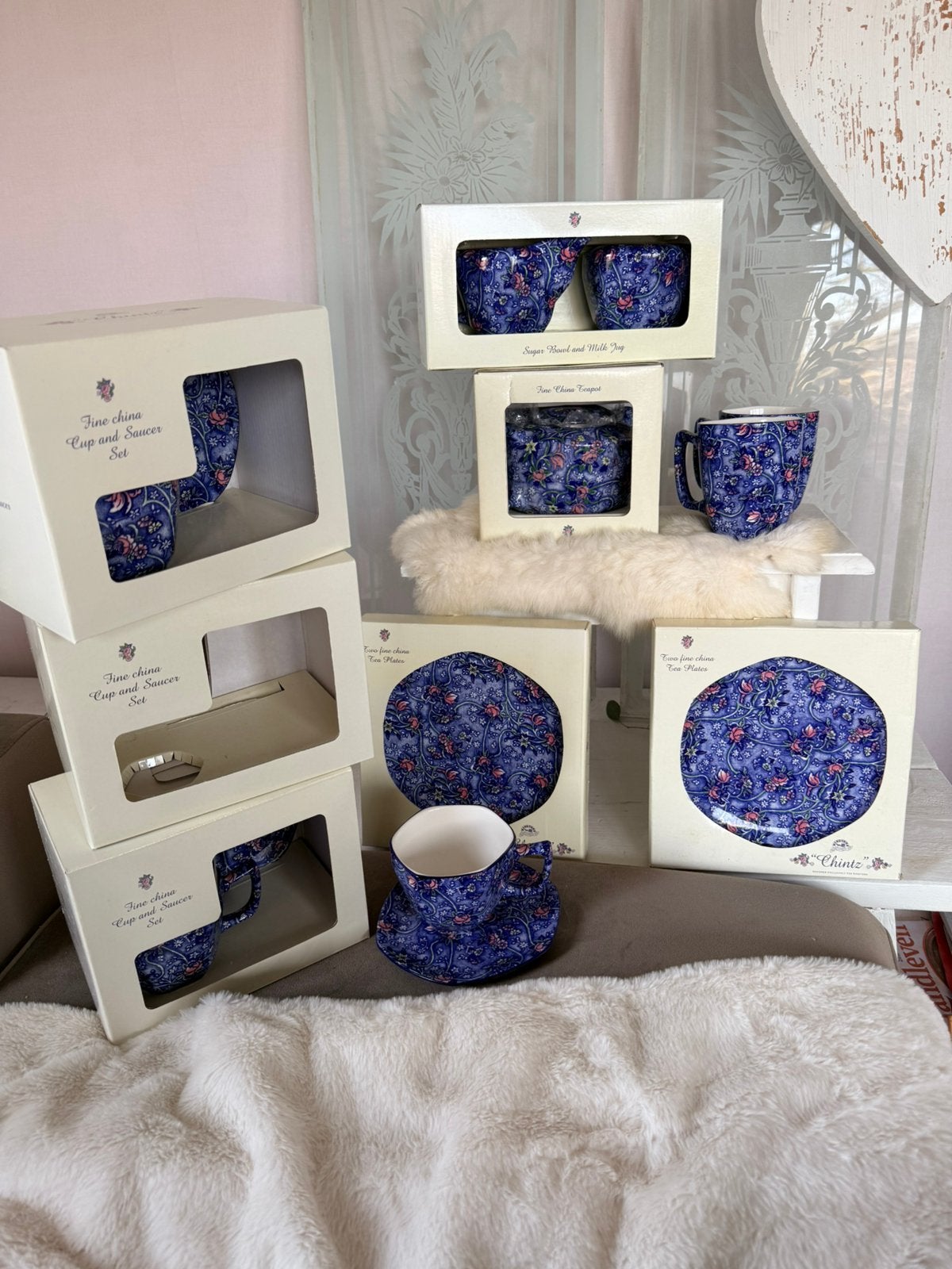 Rington chintz 4 pers servies vintage new in dozen ontbijt, Antiek en Kunst, Ophalen