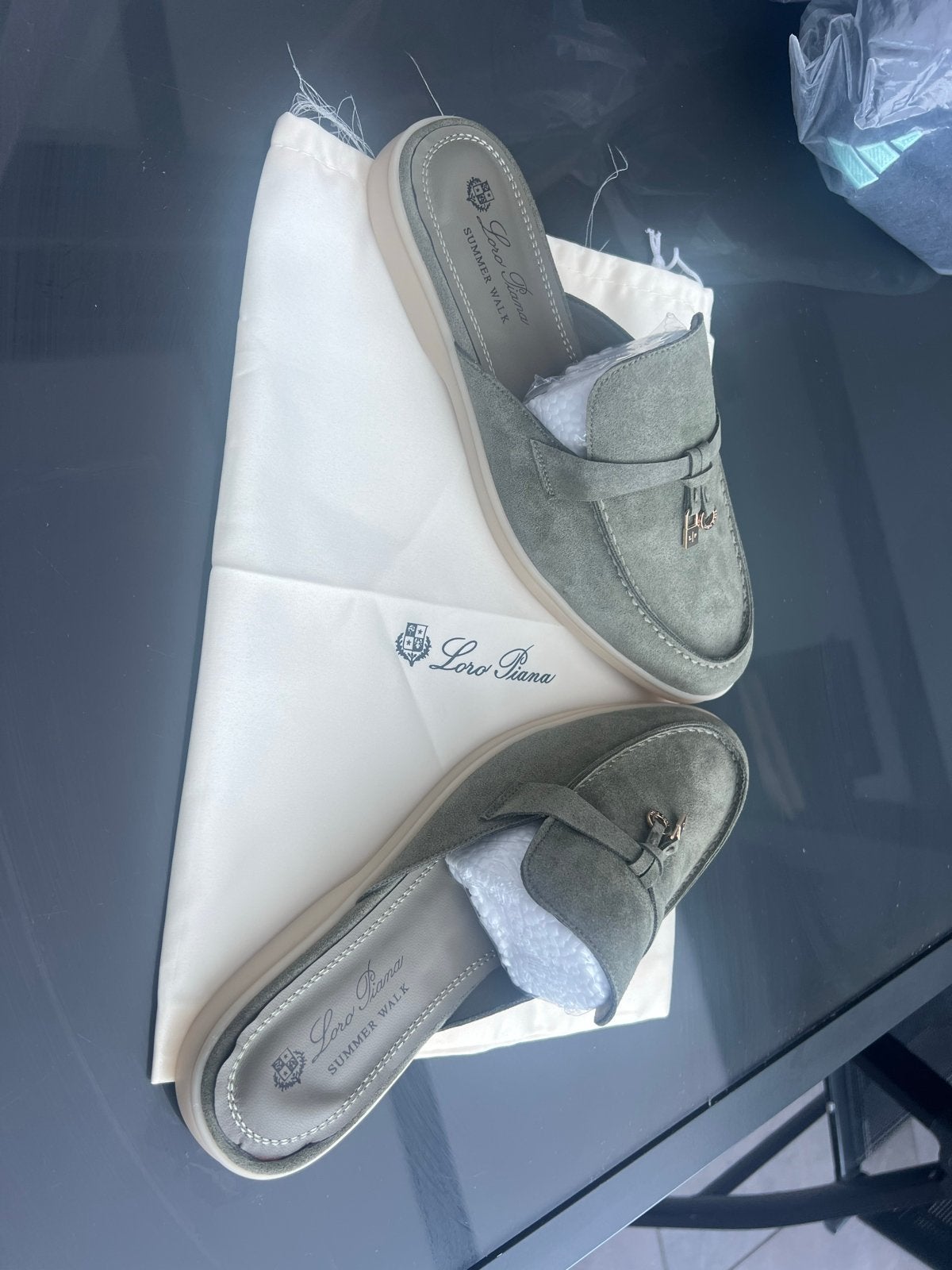 Loro Piana Summer Walk Muiltjes - Nieuw, Ophalen of Verzenden, Nieuw, Groen, Sandalen of Muiltjes