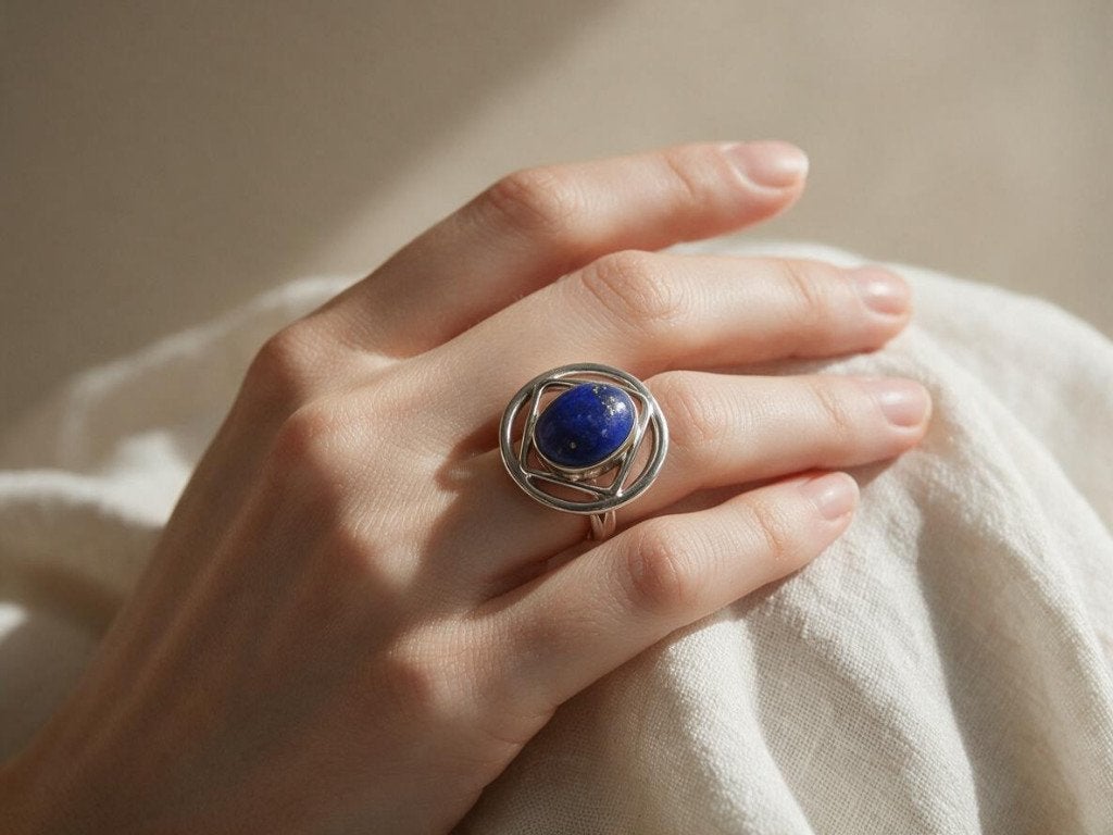 Prachtige 925 modernistische LAPIS LAZULI ring M17!, Verzenden, Zo goed als nieuw, X, Met edelsteen