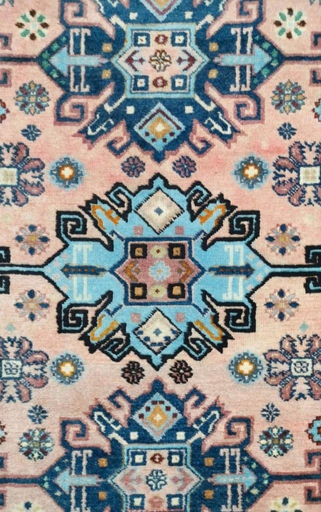 Handmade Persian wool Mini Kazak carpet Kaukas 87x123cm, Huis en Inrichting, Stoffering | Tapijten en Kleden, Gebruikt, 100 tot 150 cm