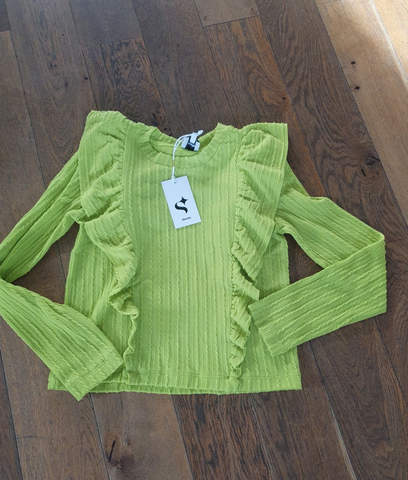 Shoeby Groene Rib Top met Ruches - Maat 170/176 (Nieuw), Kinderen en Baby's, Kinderkleding | Maat 170, Meisje, Nieuw, Ophalen of Verzenden