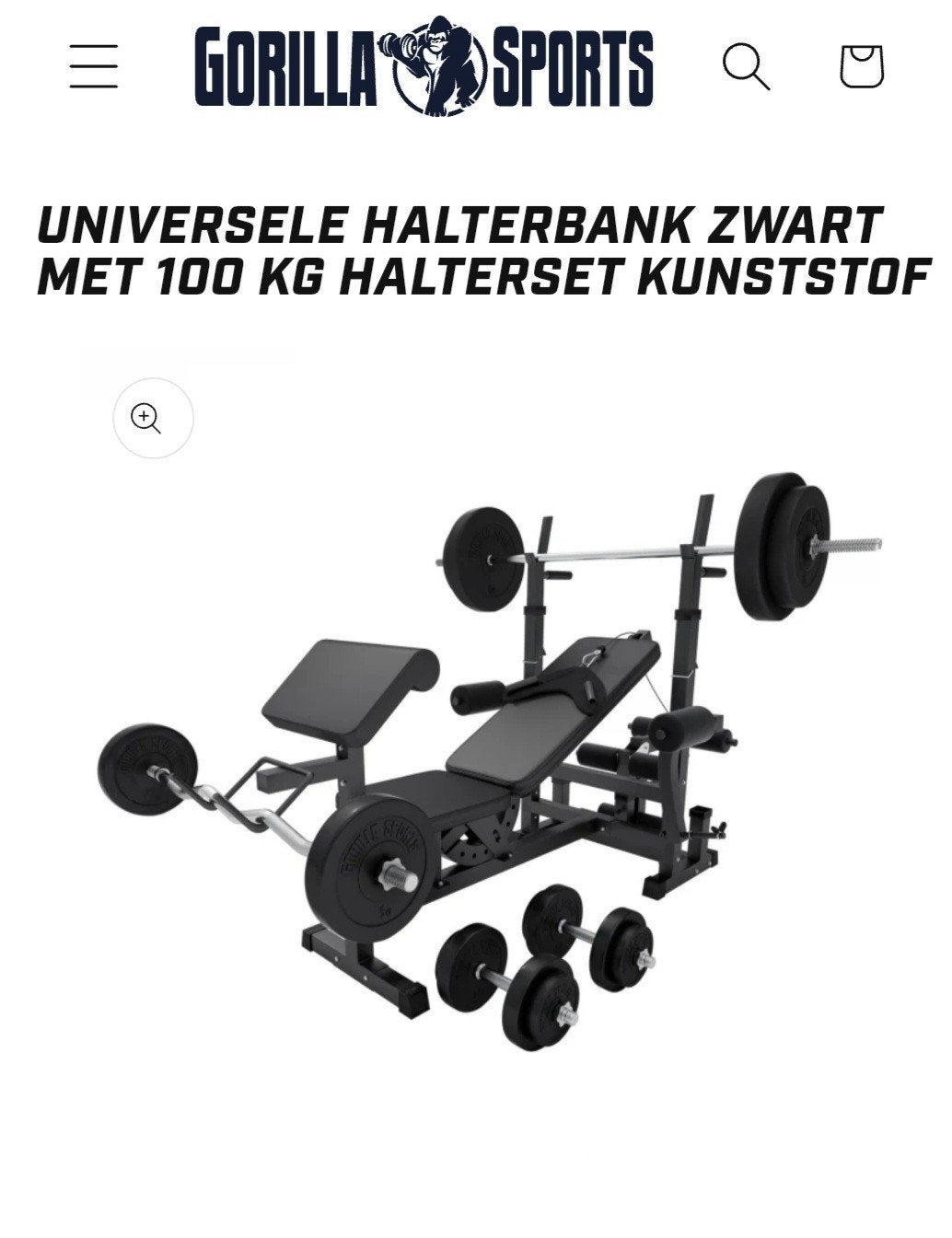 Gorilla Sports Universele Halterbank met 100 kg Halters, Ophalen, Benen, Krachtstation, Nieuw