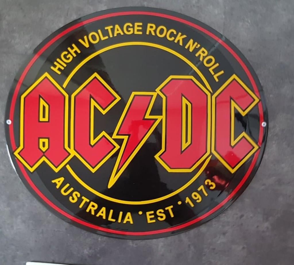 ACDC zwaar emaillen bord high voltage rock n roll ac dc, Ophalen of Verzenden, Reclamebord