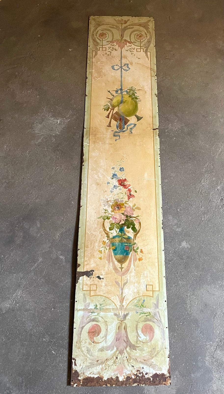 Emaille oude zware plaat / achterwand / bord 181 x 36,5 cm, Ophalen