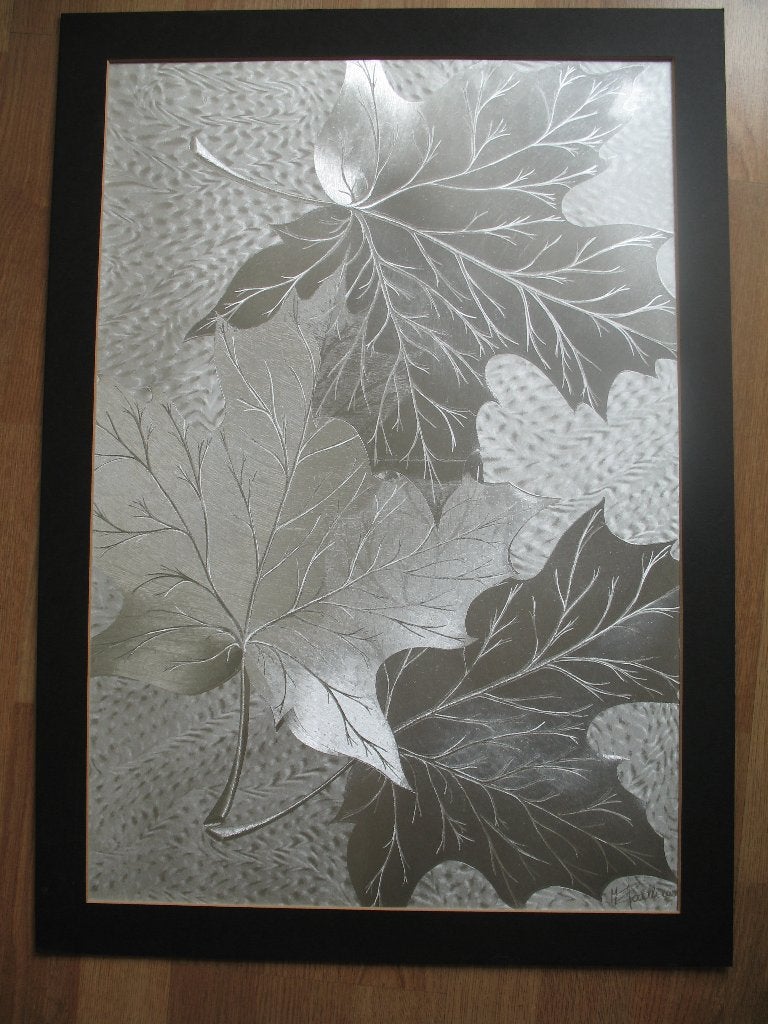 Wand Decoratie * Prent Zilveren Metalic Herfstbladeren, Ophalen