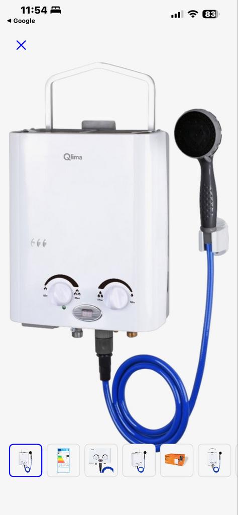Qlima CAMPING PGHW 1010 Draagbare Gasgeiser voor Warm Water, Ophalen of Verzenden, Zo goed als nieuw