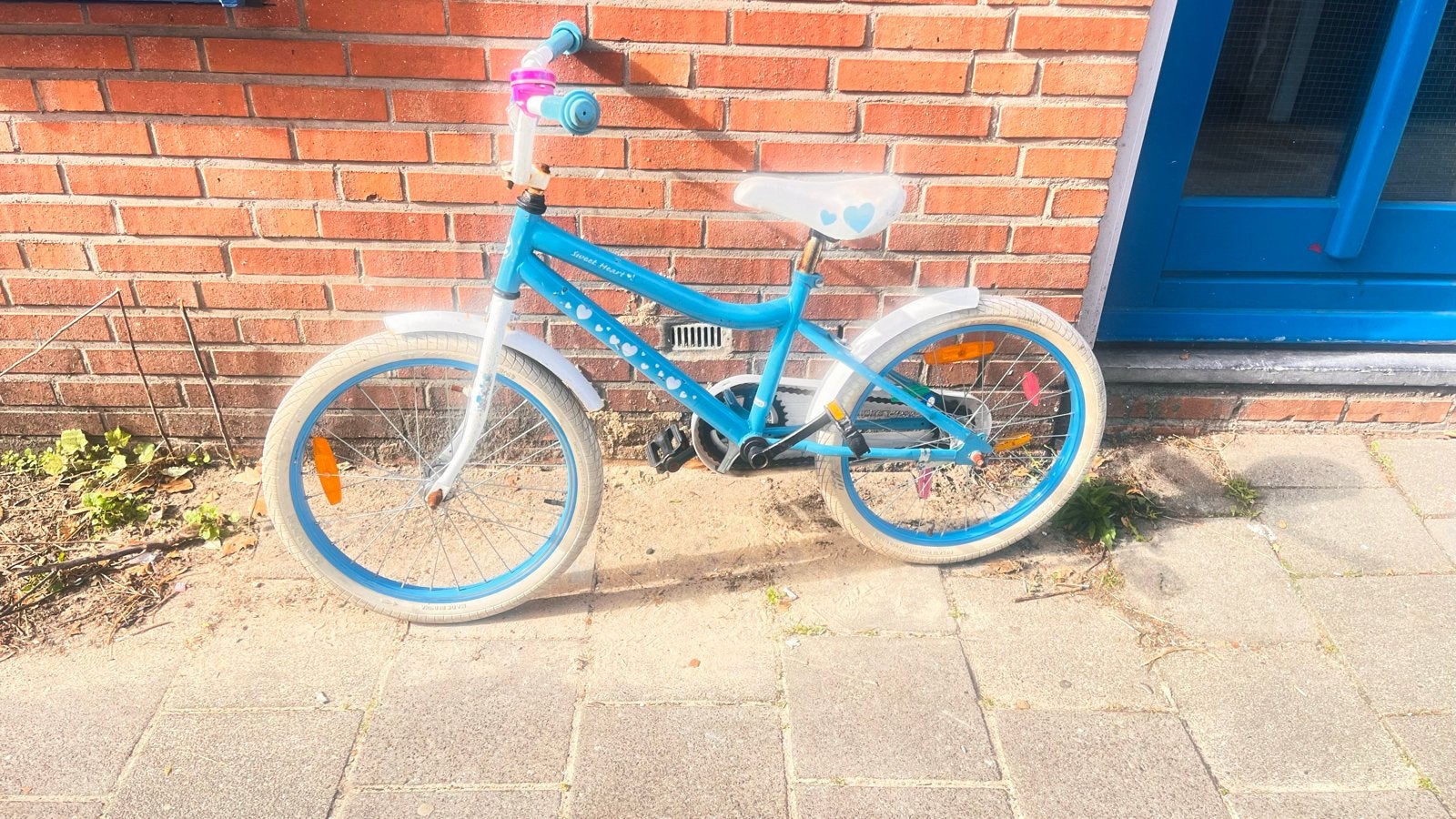 Kinderfiets 20 inch blauw/wit, Ophalen, Gebruikt, Terugtraprem, 20 inch of meer