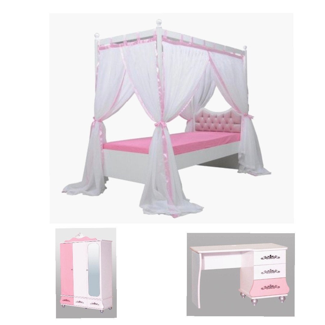 complete Prinsessenkamer: hemelbed, kledingkast, bureau (roz, Ophalen of Verzenden, Gebruikt, Meisje