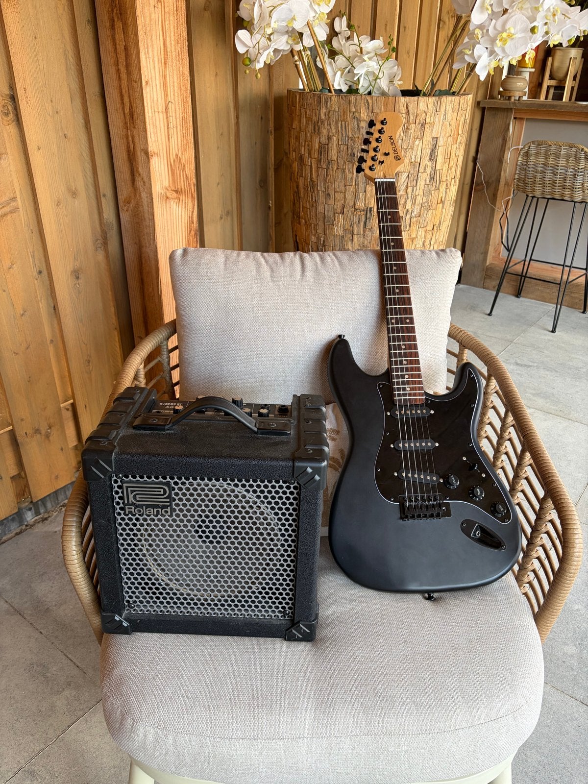Delson elektrische gitaar met Roland Cube-15 versterker, Muziek en Instrumenten, Met versterker, Zo goed als nieuw, Solid body