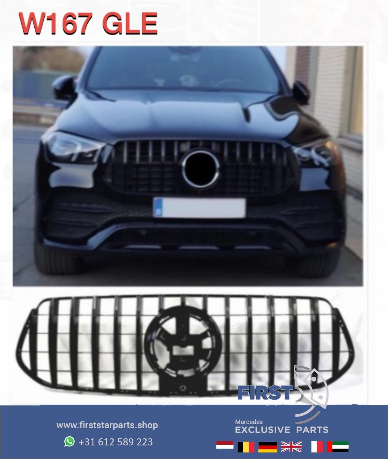 W167 C167 GLE AMG GT GRIL 2019-2022 ZWART/CHROME PANAMERICAN, Gebruikt, -, Ophalen of Verzenden, -