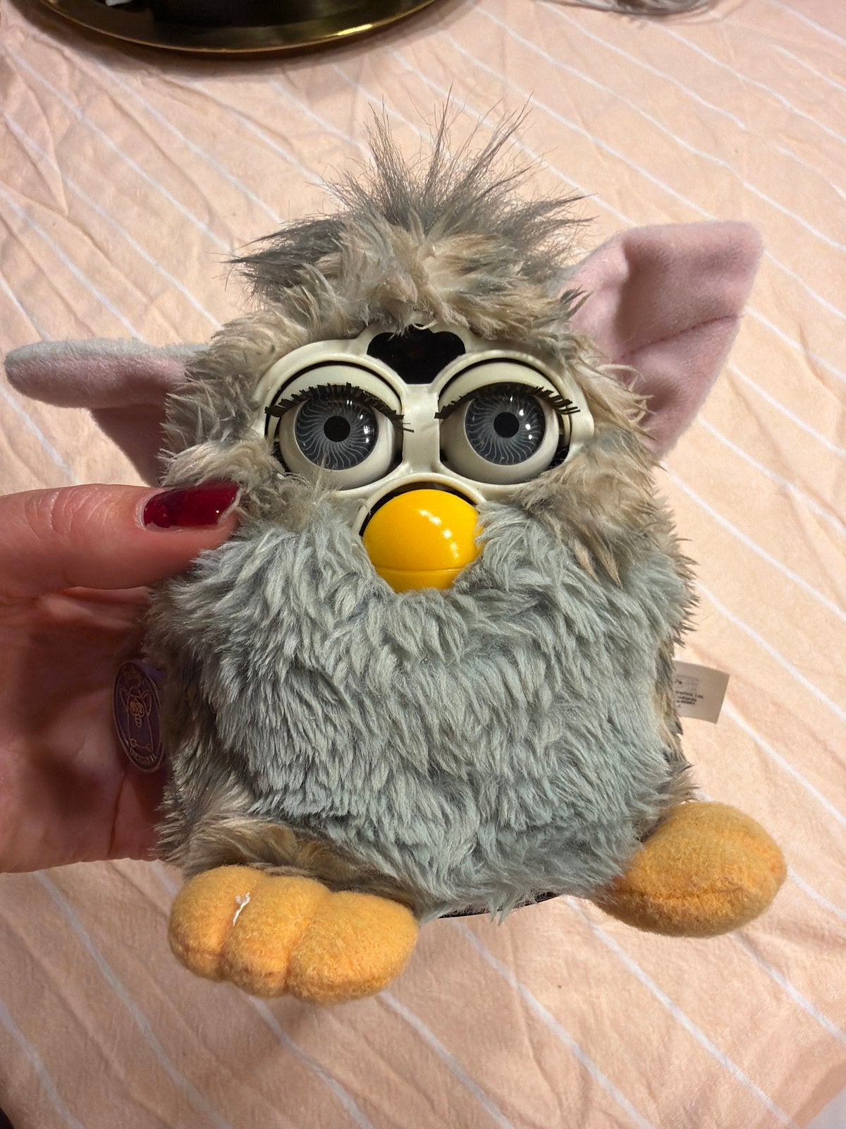 Vintage Furby 1998 Grijs/Blauw met Roze Oren, Gebruikt, Overige merken, Met geluid, Overige karakters