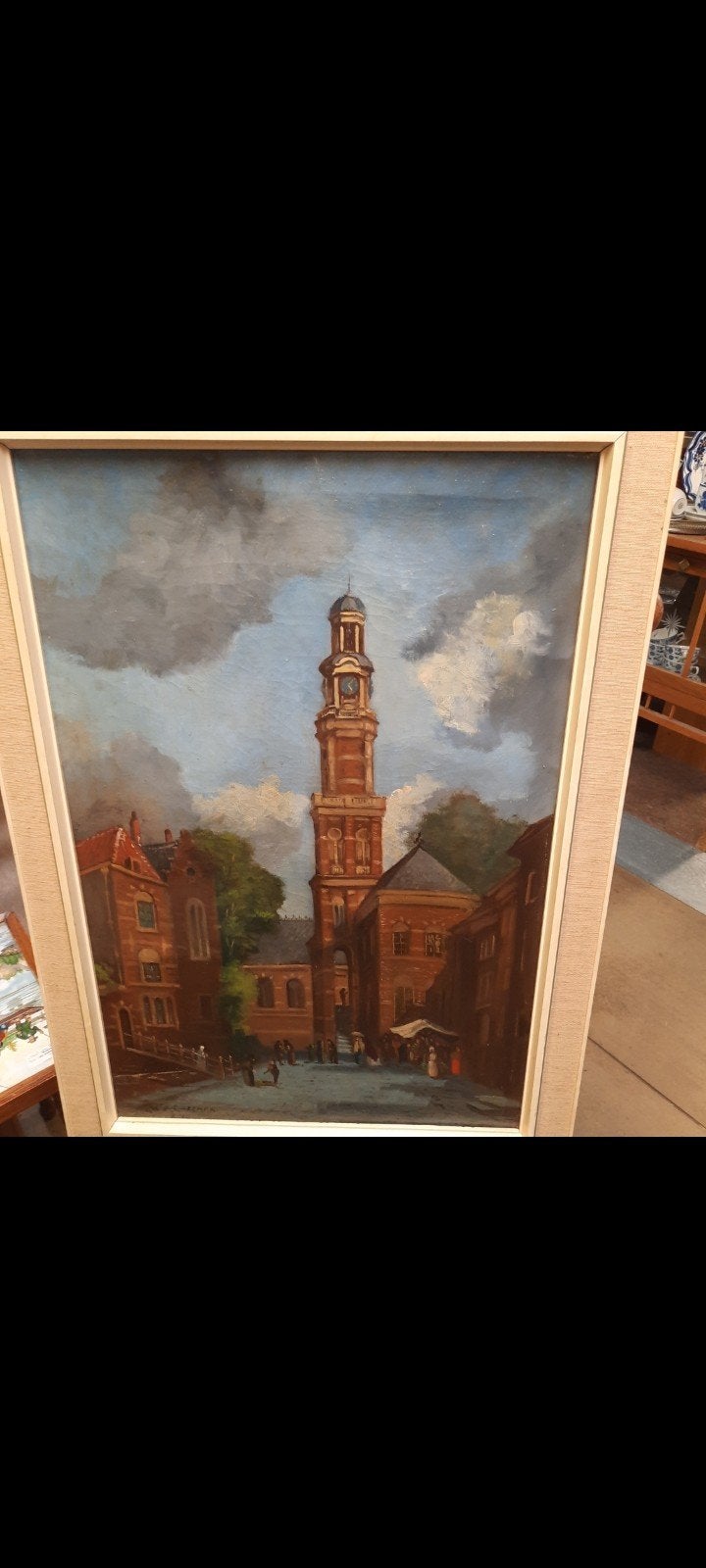 W.A Gijzeman 1870-1920 Stadstafereel  met poortgebouw, Antiek en Kunst, Ophalen of Verzenden