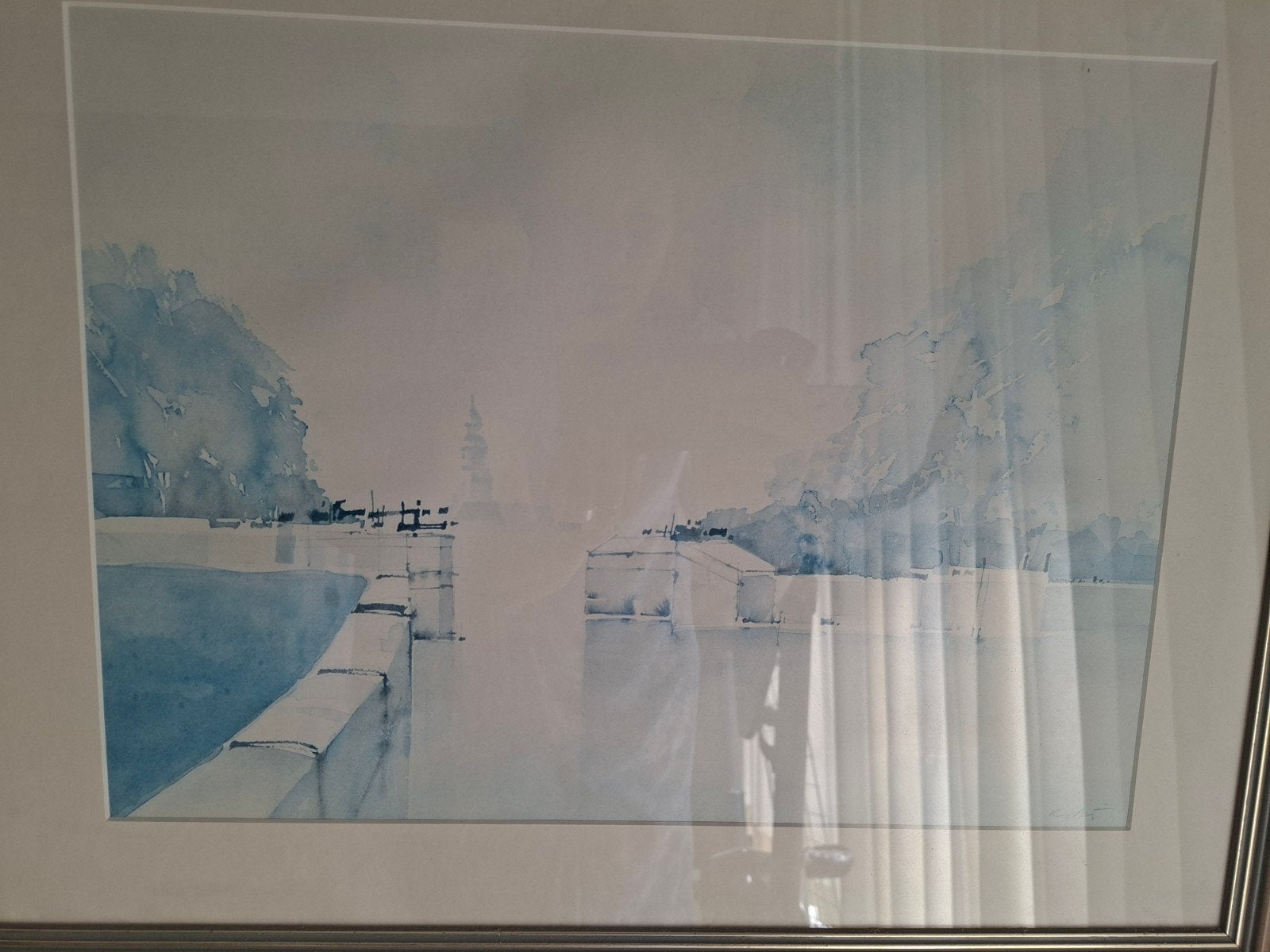 Aquarel Kees van Aalst - Stadsgezicht, Ophalen of Verzenden, Tekening, Aquarel, Ingelijst