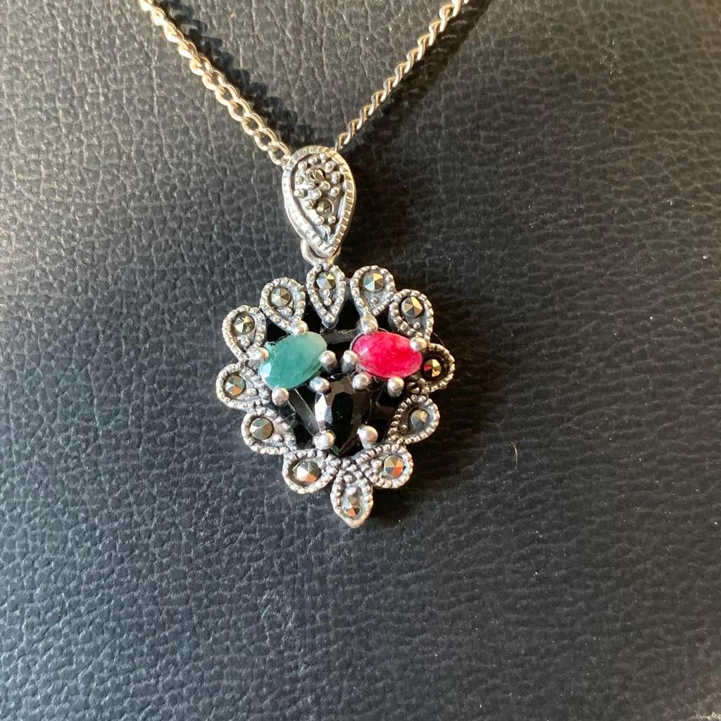 Robijn smaragd spinel hanger beschermt power uniek TIP, Ophalen of Verzenden, Nieuw, Zilver, Met edelsteen