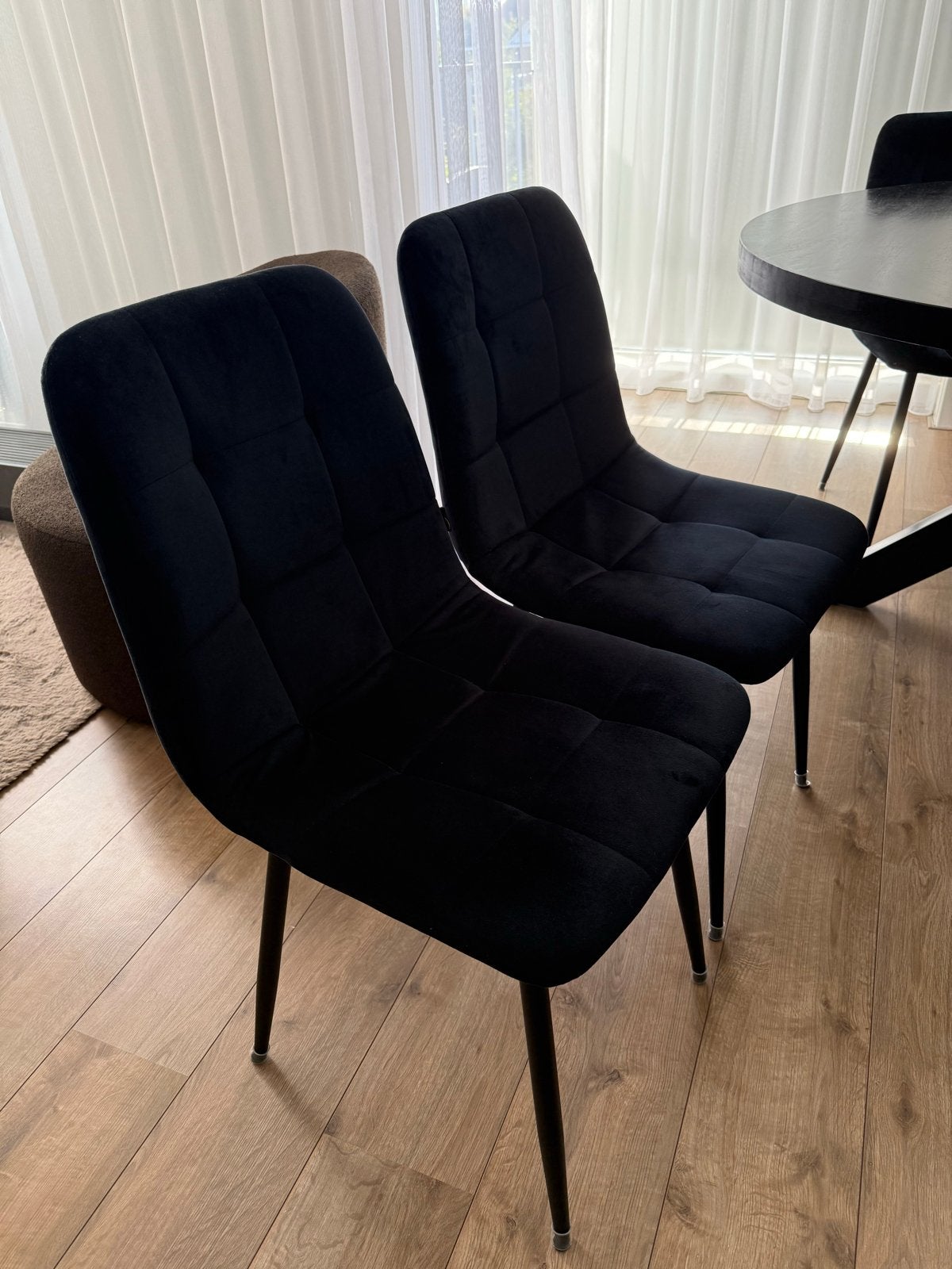 6x eetkamerstoelen zwart velvet, Ophalen, Zwart, Zo goed als nieuw, Stof