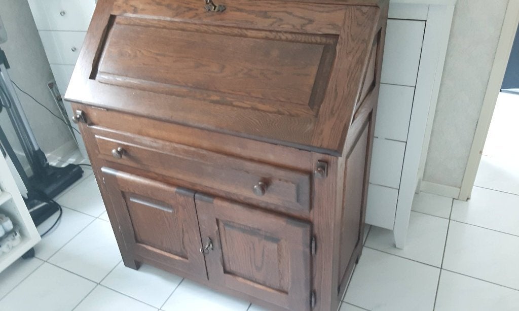 eiken bureau (meubel fabriek Oisterwijk), Ophalen, Gebruikt, Secretaire, 45 cm