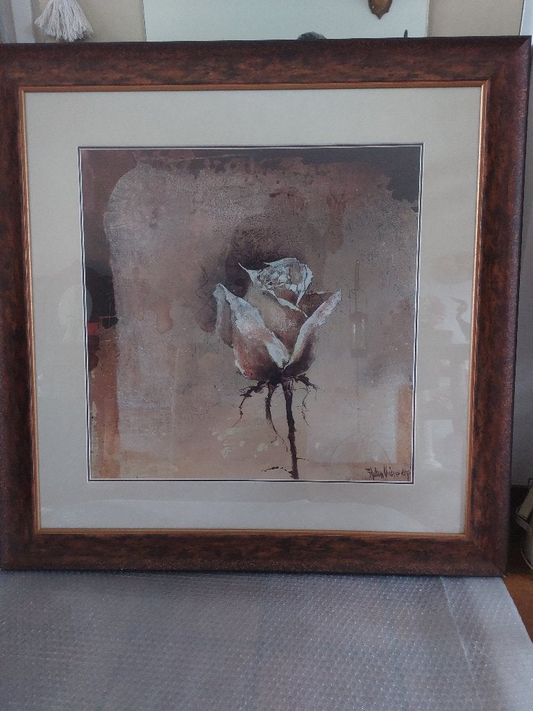 Ingelijste print van een roos, 90x90 cm, Ophalen, Zo goed als nieuw, Print
