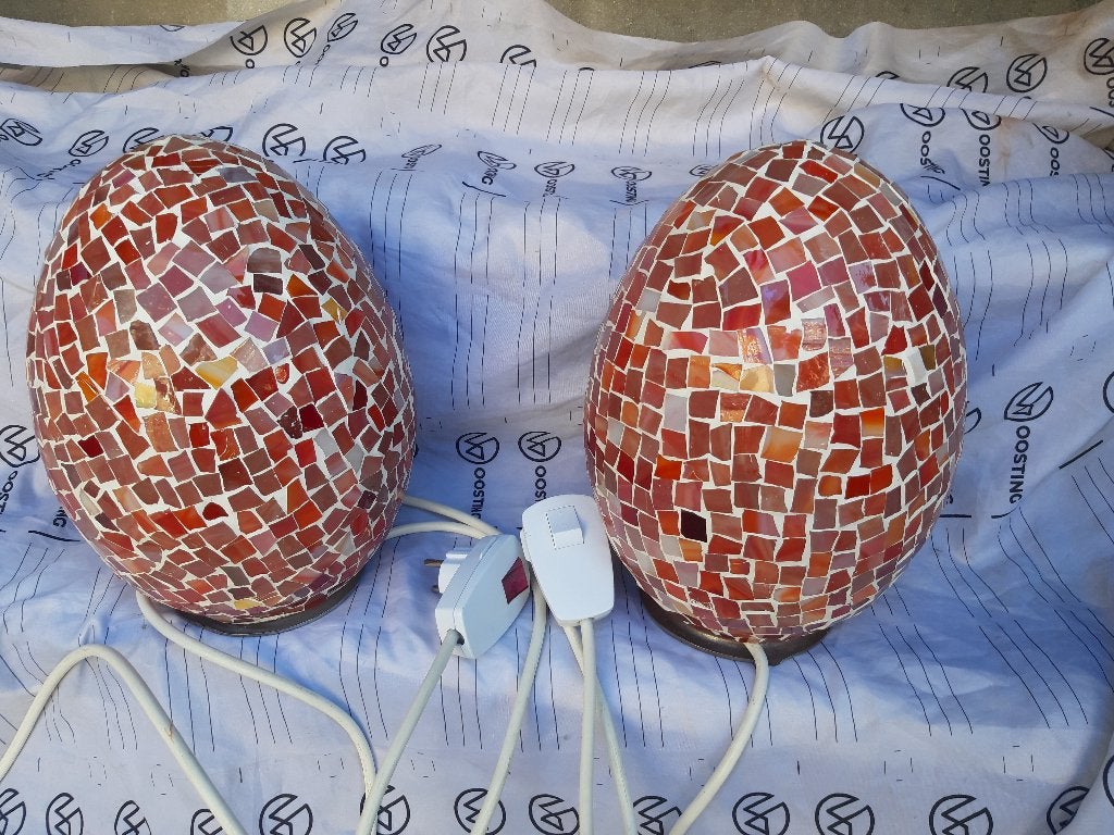 Tafellampen, identiek, Mozaïek lamp, eivormig, twee stuks, Ophalen, Overige merken, 30 cm, E27 (groot)