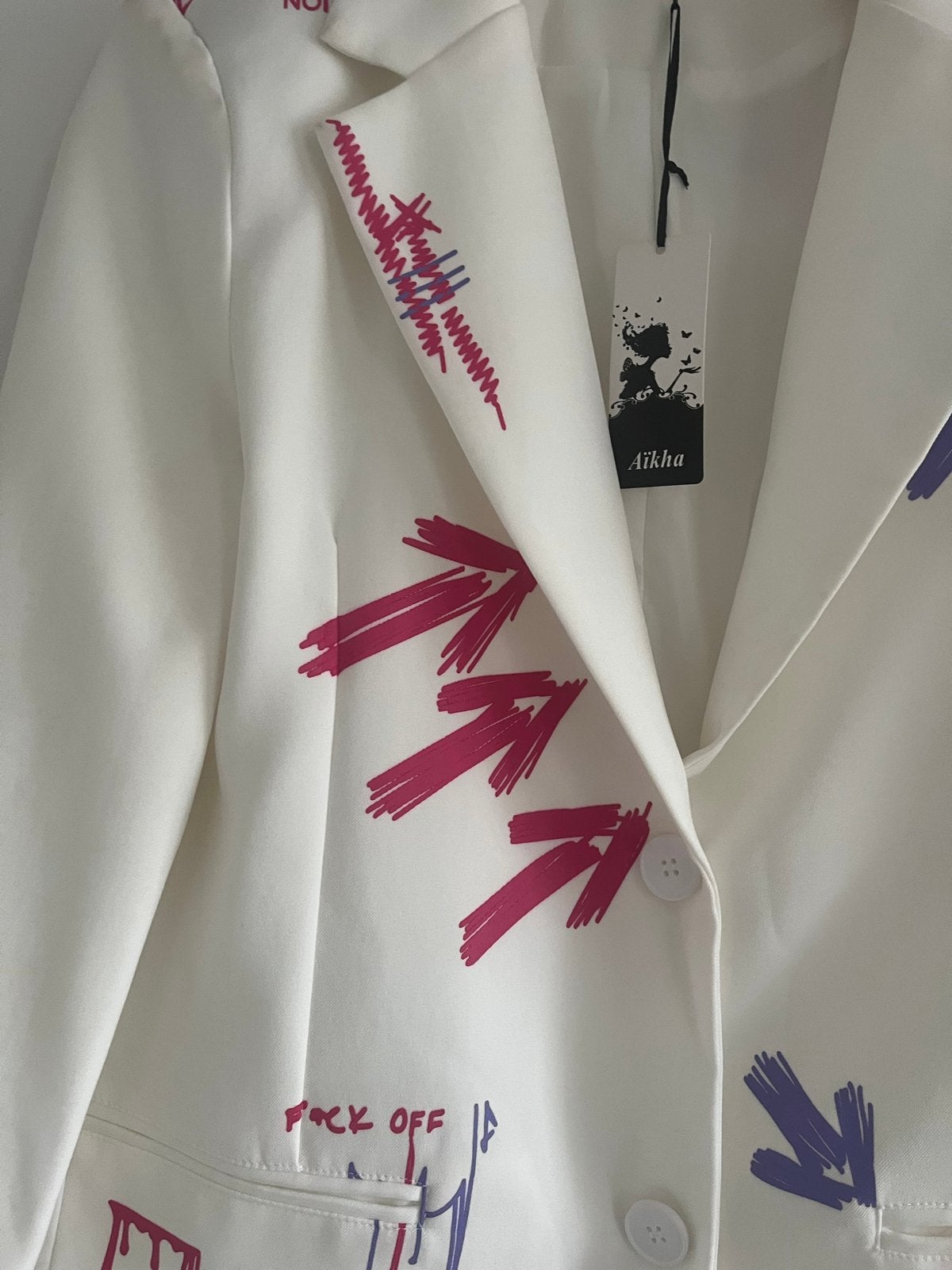 Nieuwe Aikha blazer maat M met unieke print, Maat 38/40 (M), Wit, Nieuw, Ophalen of Verzenden