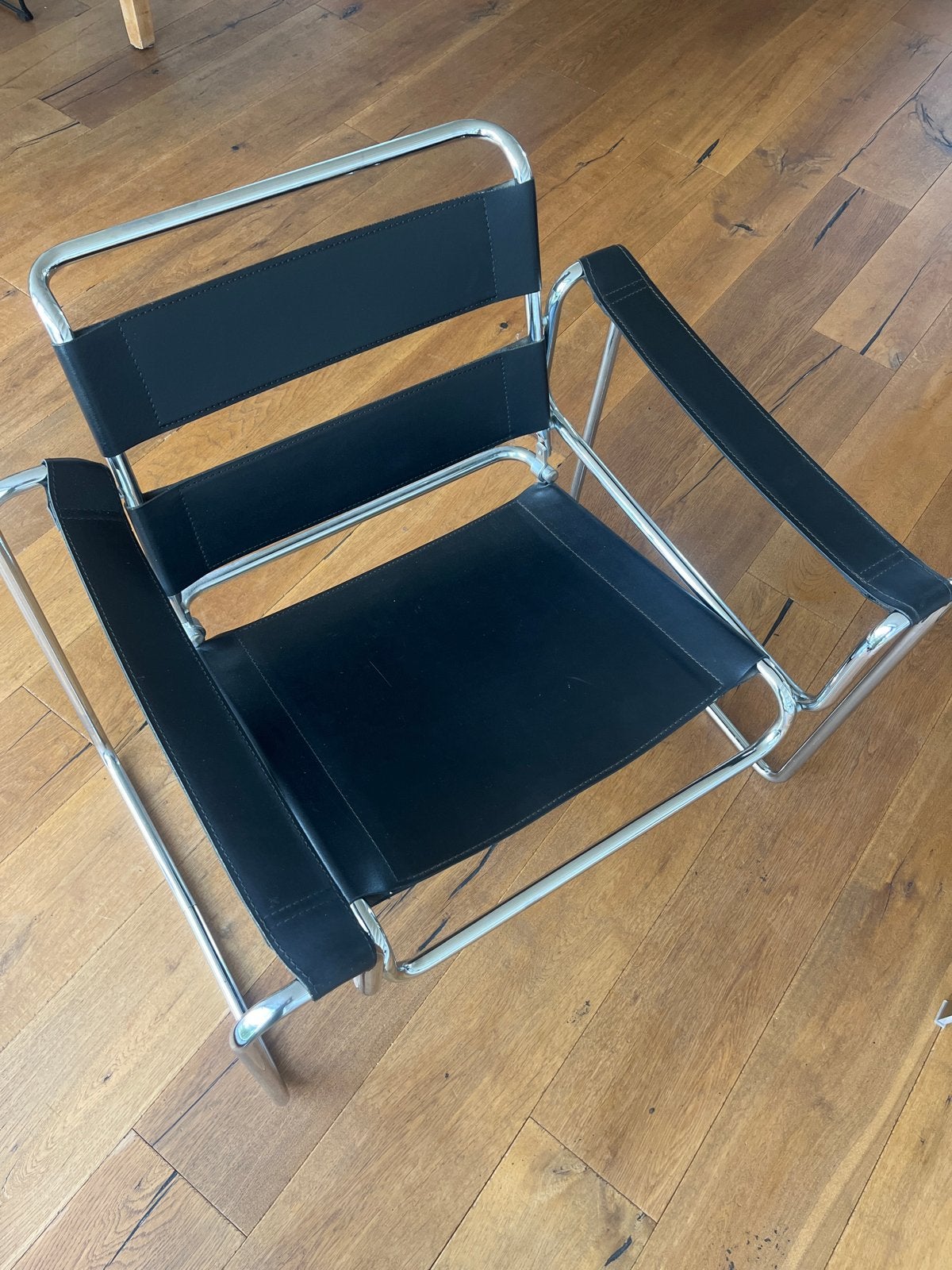Stijlvolle Bauhaus fauteuil - Zwart leer en chroom, Ophalen, Zwart, Leer, Zo goed als nieuw