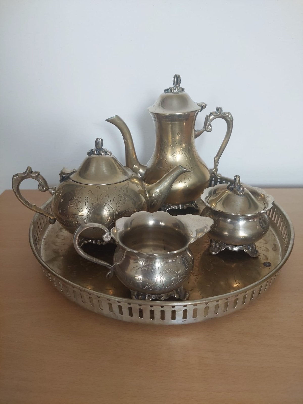 Antiek theeservies met dienblad, Antiek en Kunst, Ophalen, Zilver