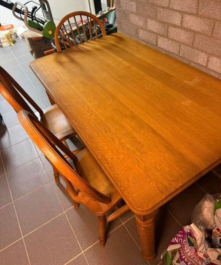 Keukentafel hout + 4 stoelen, Ophalen, Gebruikt, 4 tot 6 stoelen