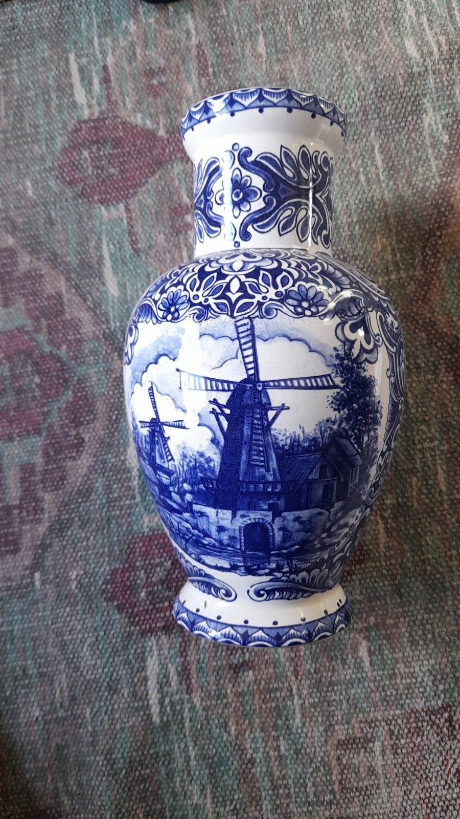 Oude Delfts blauwe vaas met molens, 25 cm hoog, Antiek en Kunst, Ophalen