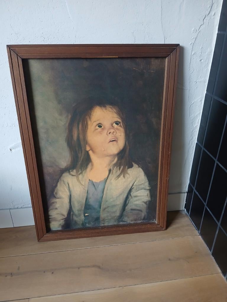 vintage  klassiek schilderij van huilend kind, Ophalen