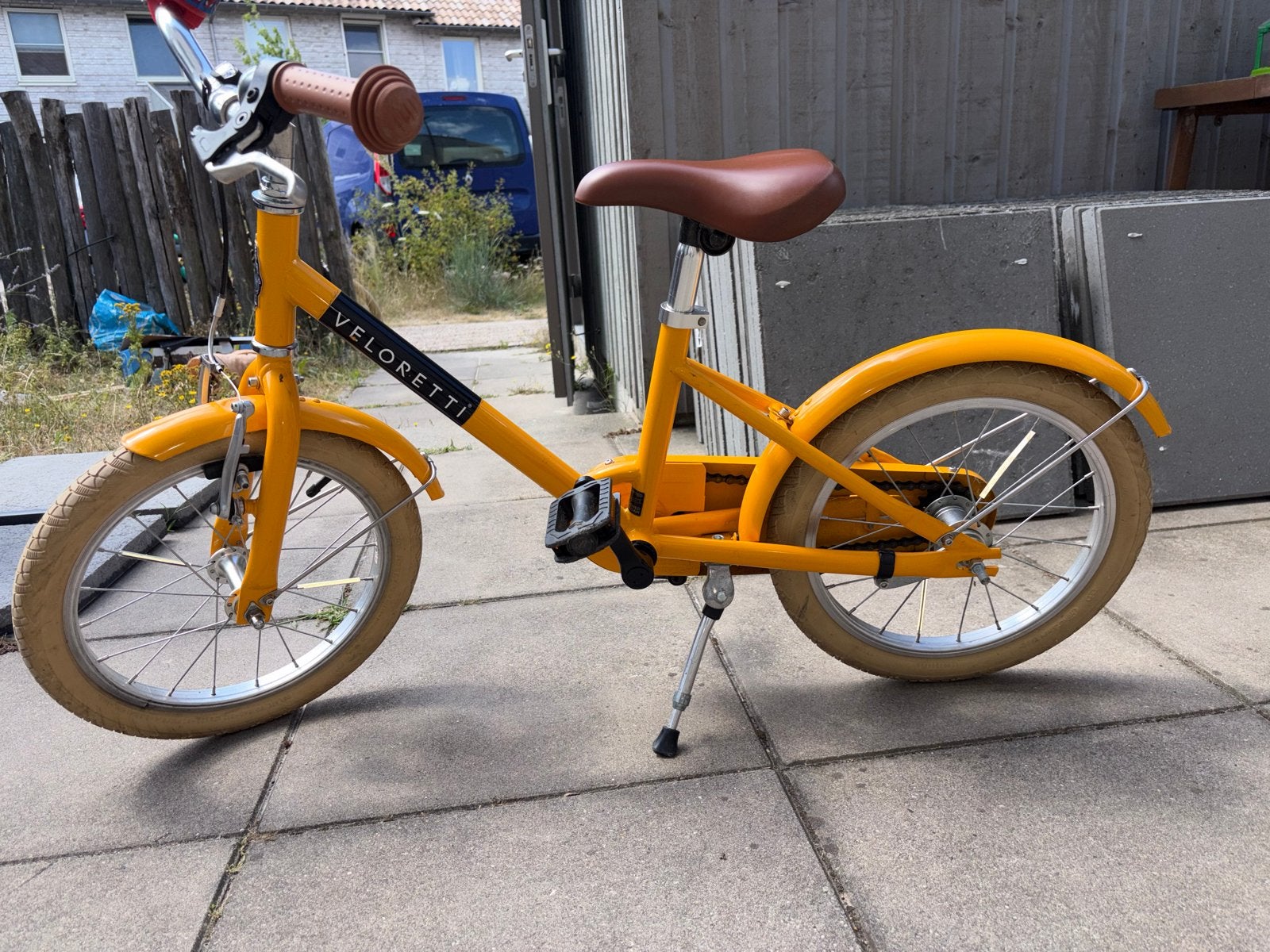 Veloretti kinderfiets geel met zijwieltjes, Ophalen, Terugtraprem, Zijwieltjes, 16 tot 20 inch