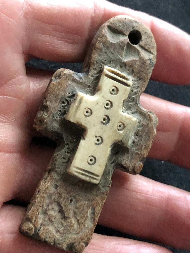 Byzantijns orthodox oude DUBBEL KRUIS hanger van BOT apart, Ophalen of Verzenden