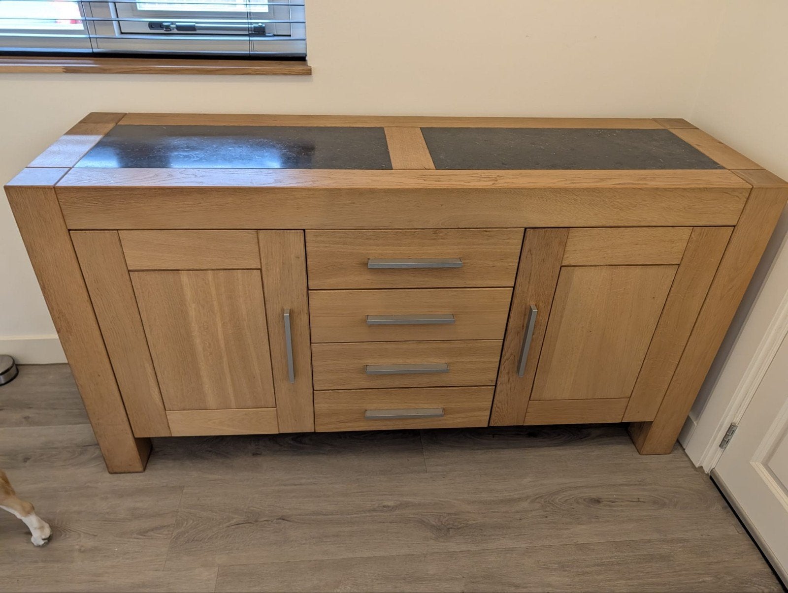 Eikenhout dressoir met belgisch hardsteen., Gebruikt, 150 tot 200 cm, Eikenhout, Ophalen of Verzenden