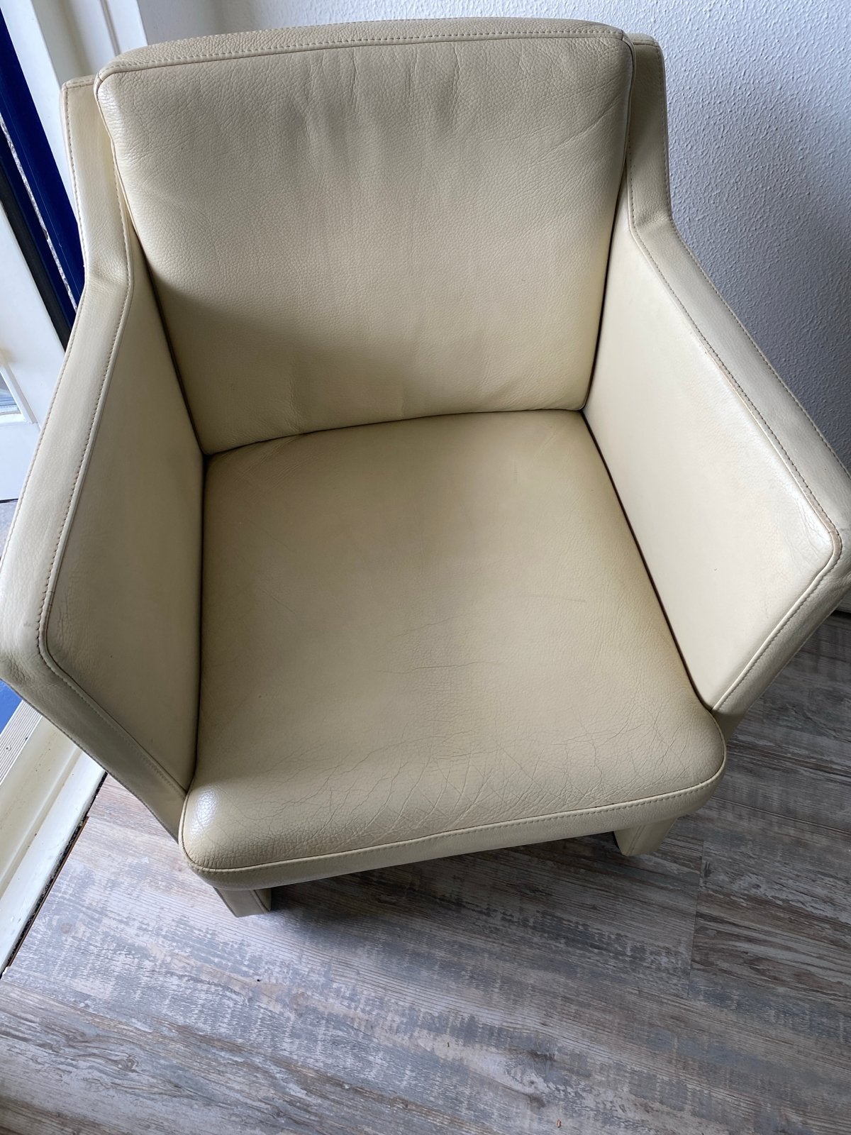 Rolf Benz Leren Fauteuil op Wieltjes - Crème, Huis en Inrichting, Fauteuils, Ophalen, Gebruikt, Leer, 75 tot 100 cm