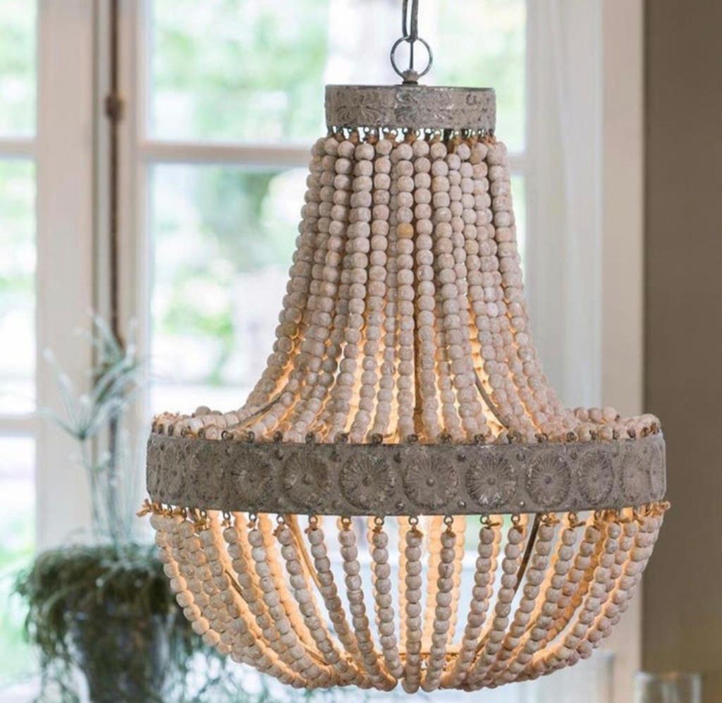 Houten kralen lamp kralenlamp Light & Living kroonluchter, Huis en Inrichting, 50 tot 75 cm, Ophalen of Verzenden, Zo goed als nieuw