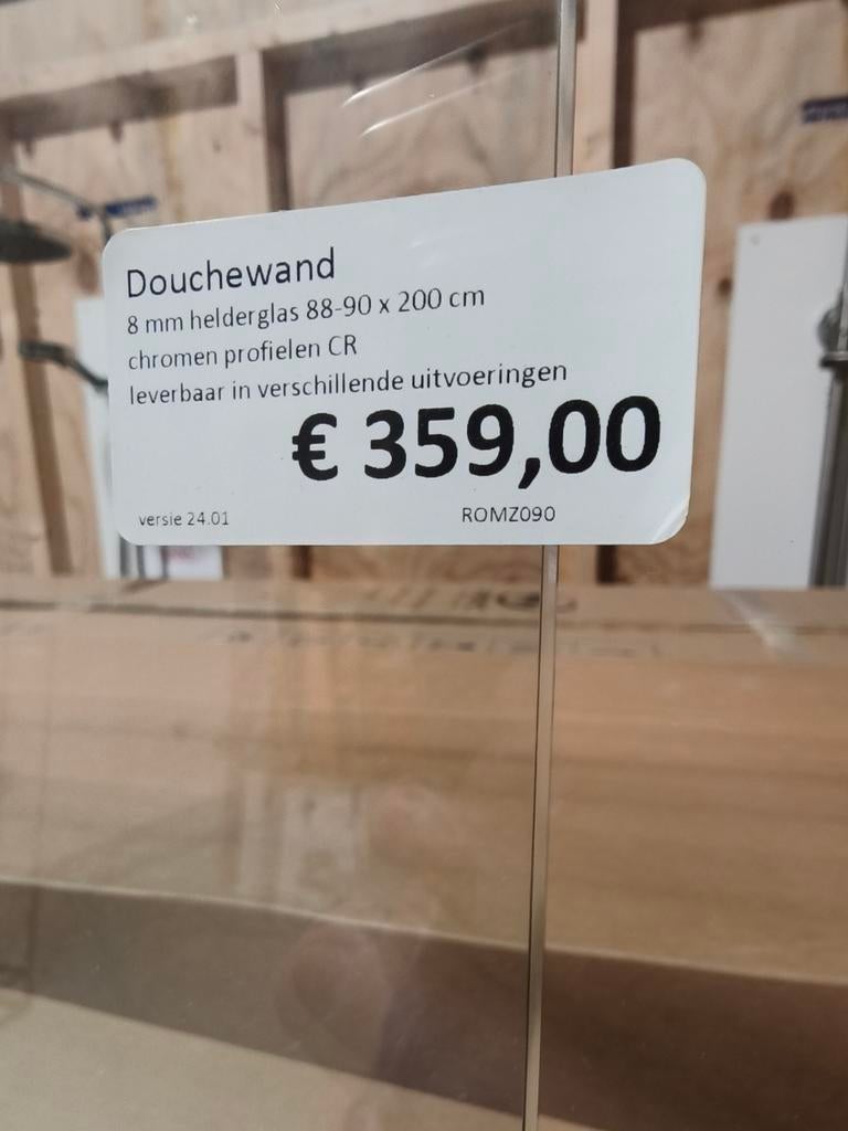 Douchewand 88-90 x 200 cm helderglas, Ophalen