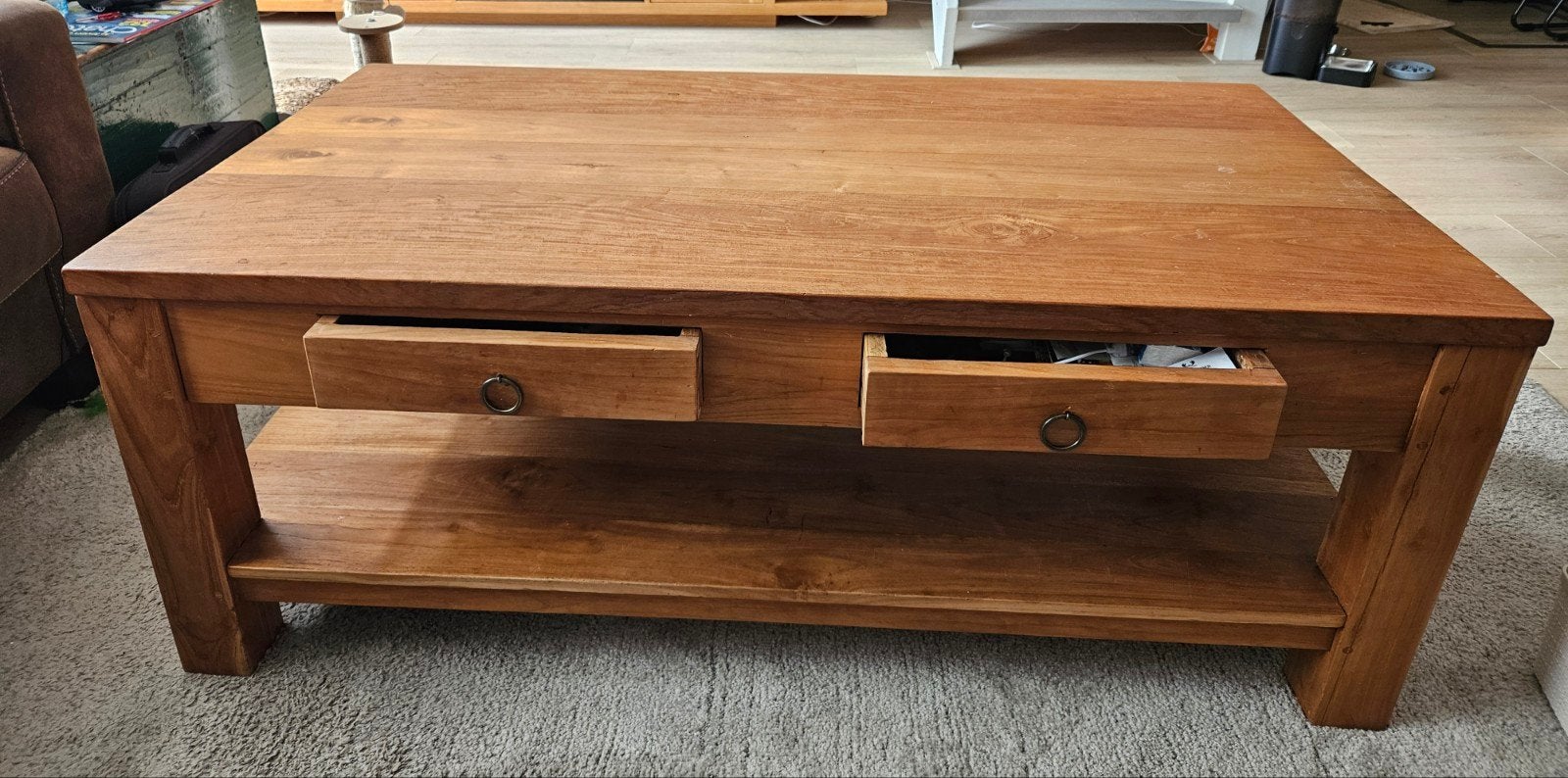 Houten salontafel van teakhout, Ophalen, 50 – 75, Gebruikt, 100 tot 150 cm