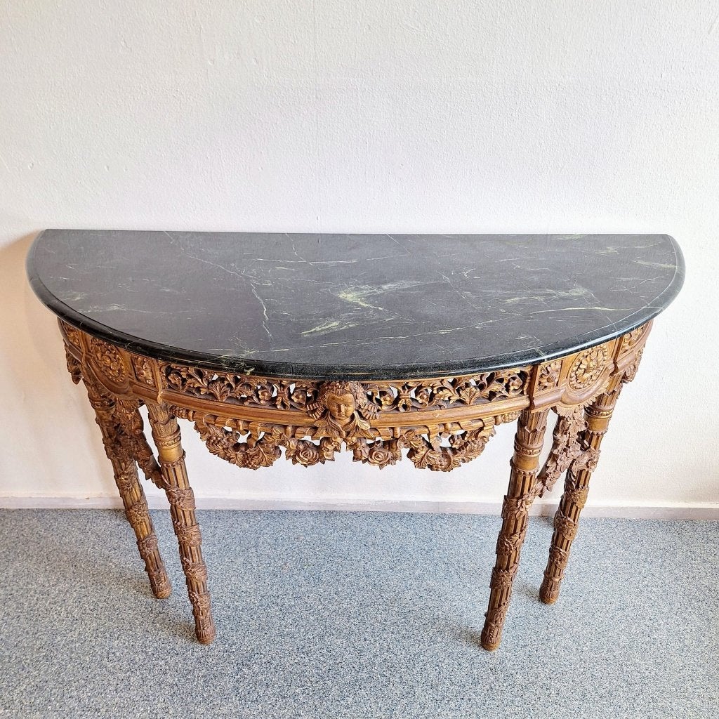 French Baroque Half-Moon Wall Console with Marble top, Ophalen of Verzenden
