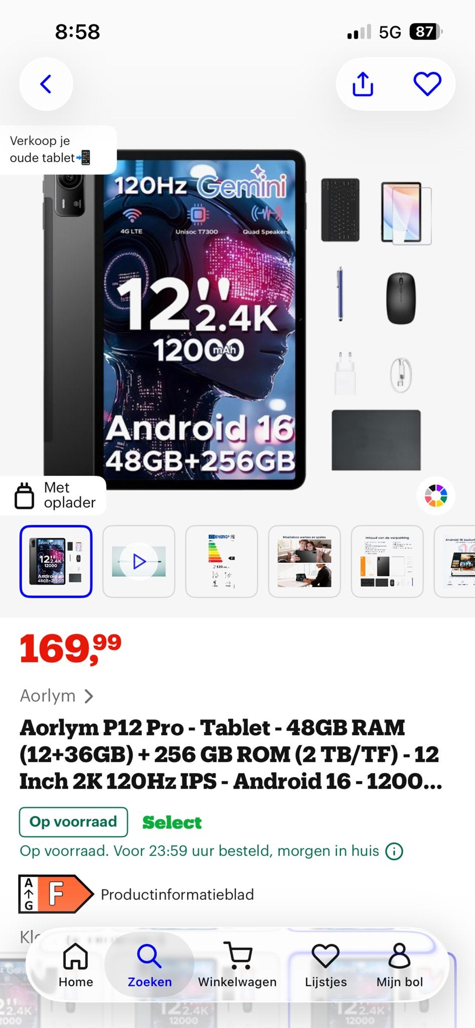 Aorlym P12 Pro Tablet - 12 inch, 256GB, Android 16, Computers en Software, Android Tablets, Ophalen, Nieuw, 12 inch, Wi-Fi