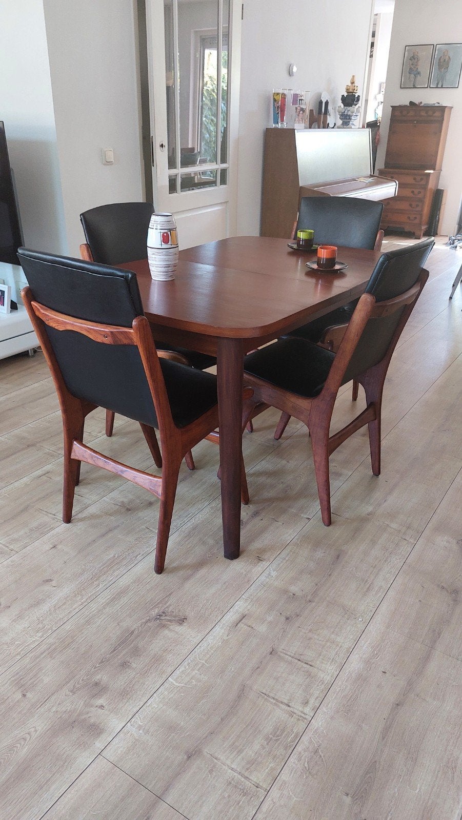 Vintage eetkamerset met  Mahjongg 4 stoelen. Jaren 50., Ophalen, Gebruikt, 4 tot 6 stoelen