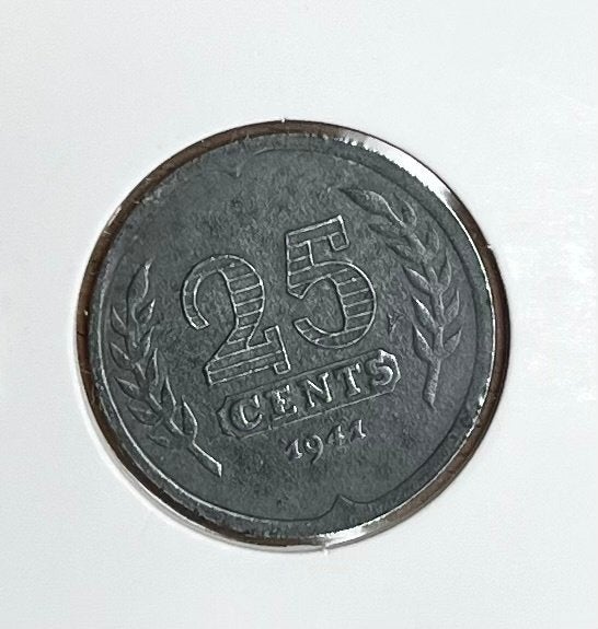 ZINKEN  25 CENT 1941  OORLOGSGELD, Ophalen of Verzenden, Koningin Wilhelmina, 25 cent, Losse munt