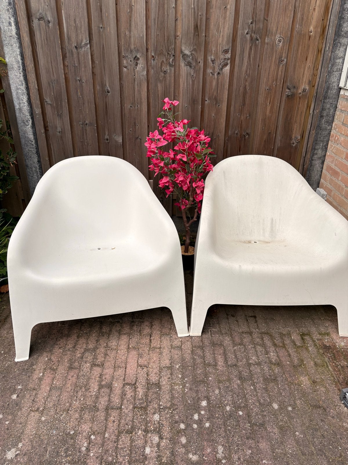 2 IKEA tuinstoelen, wit kunststof, Tuin en Terras, Tuinstoelen, Ophalen, Gebruikt, Kunststof