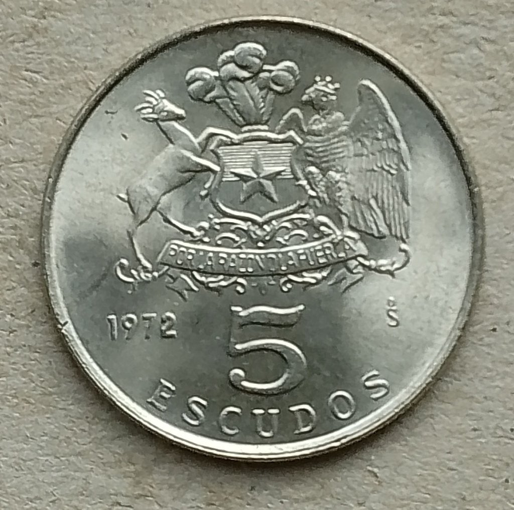 Chili, 5 escudo's 1972 koper/nikkel, Ophalen of Verzenden, Zuid-Amerika, Losse munt