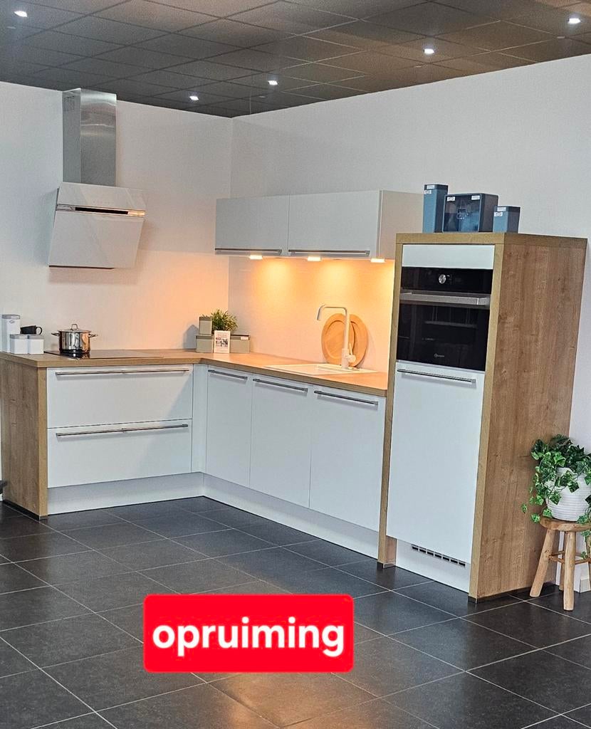 Showroomkeuken, wit/houtlook, Ophalen of Verzenden, Nieuw, Wit, Kunststof