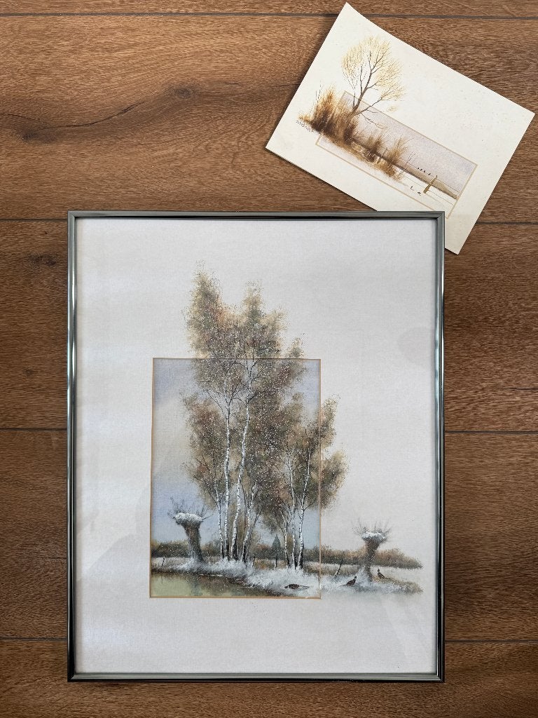 John Verbroeck – knotwilgen met fazanten in polderlandschap, Ophalen, Landschap