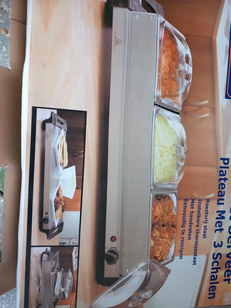 Warmhoudplaat met 3 schalen - RVS Serveerplaat, Ophalen of Verzenden, Nieuw
