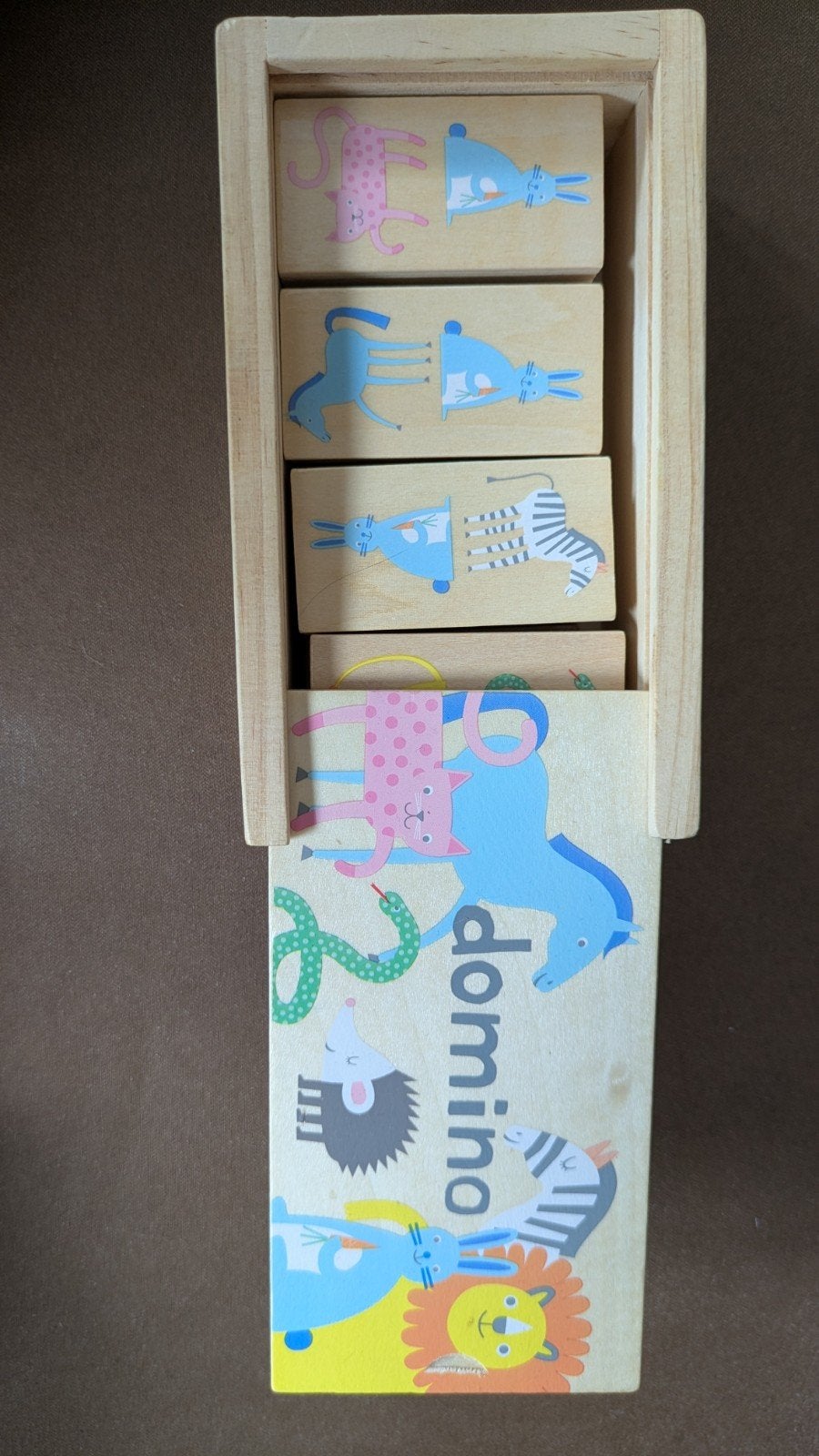 Houten Domino Spel met Dieren - Compleet, Ophalen of Verzenden, Zo goed als nieuw, Puzzelen